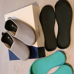 Mahabis Grey Slippers with Two SETS of Snap-on Soles Size EU 37 (~US 6.5)